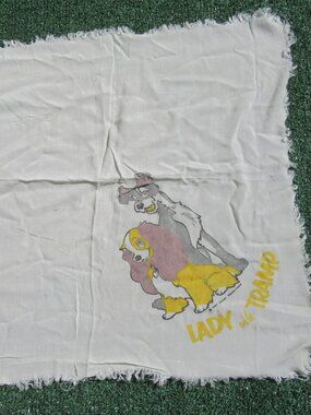 Vintage Disney Lady & The Tramp Dog Cloth Fabric Tea Towel Handkerchief White